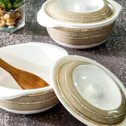 Servewell Beige Melamine Casserole with Lid - Set of 2-20