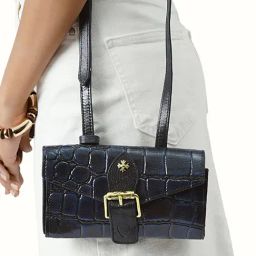 Hidesign HARLEM Blue Animal Effect Medium Leather Cross Body Bag-image-95