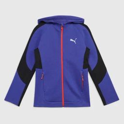 Puma Kids Blue Cotton Color Block Full Sleeves Hoodie-image-87
