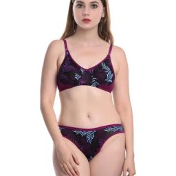 AROUSY Maroon Cotton Printed Bra Panty Set-image-89