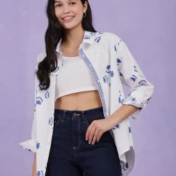 Pink Fort White & Blue Cotton Printed Shirt-image-13
