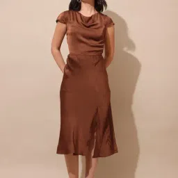 PURVAJA Brown Satin Solid Dress-picture-6