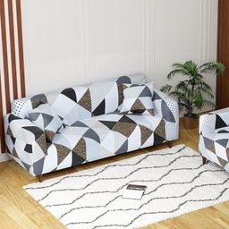Aura Grey & White Printed Polyester 3 Piece Sofa Cover With Arms-image-83