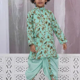 Little Bansi Boys Floral Embroidered Regular Thread Work Pure Cotton Kurta with Dhoti Pants-28