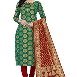 HERE&NOW Floral Woven Design Banarasi Silk Unstitched Dress Material-image-86