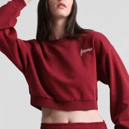 Only Maroon Regular Fit Crop Sweatshirt-22