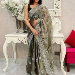 Saree Mall Green Embroidered Sarees With Unstitched Blouse-image-26