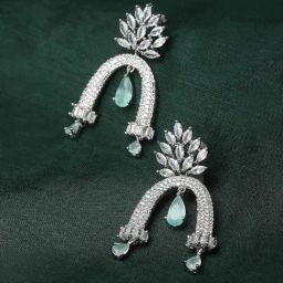 Zeneme Rhodium Plated AD Crystal Quirky Cluster Drop Earrings-41
