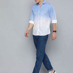 Mast & Harbour Men Blue & White Ombre Dyed Casual Pure Cotton Sustainable Shirt-image-6