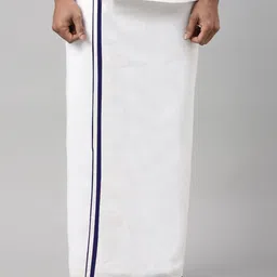 WHITE HEART Men Solid Single layer Big Border Cotton Dhoti-2