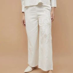 Code By Lifestyle Beige Regular Fit Embroidered Trousers-image-99