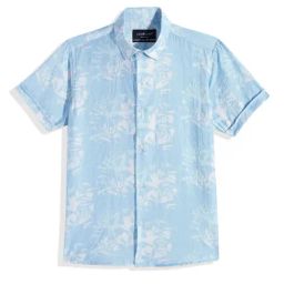 CHARCHIT Boys Sky Blue Cotton Lycra Floral Shirt-picture-38