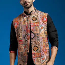 VASTRAMAY Embroidered Woven Nehru Jacket-12