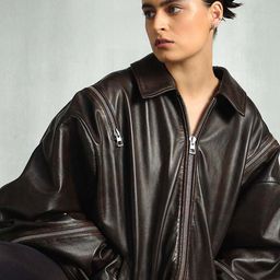 the Misnomer Unisex Spread Collar Solid Leather Casual Biker Jacket-image-66