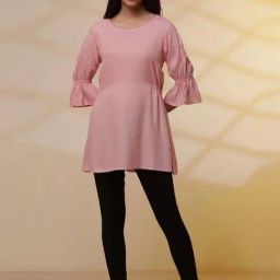 Aurelia Pink & Navy Woven Pattern Short Kurti Jeggings Set-image-65