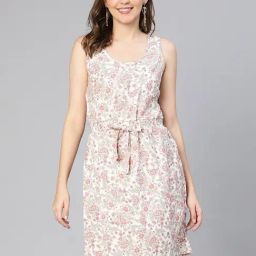 Oxolloxo Peach Floral Print Wrap Dress-image-76
