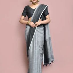 Elora Grey Linen Saree With Unstitched Blouse-image-64