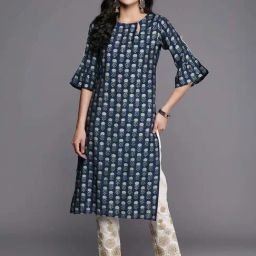 Libas Blue Printed Straight Kurta-image-42