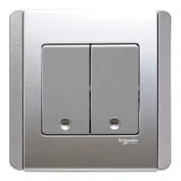 Schneider Electric NEO Vertical Dolly Switch with Blue LED 2 Gang 2 Way 10 Amp Grey Silver, E3032V2EBGS-29