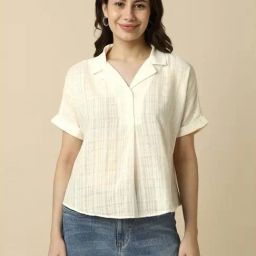Allen Solly Beige Cotton Regular Fit Self Pattern Top-image-13