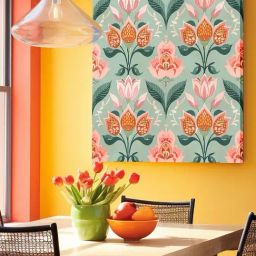 Art Street Green & Pink Indian Lotus Floral Pattern Wall Art-16