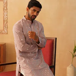 Jompers Floral Embroidered Sequinned Mandarin Collar Kurta With Trousers-image-26