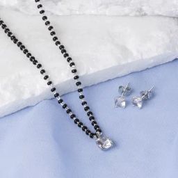 Zavya 92.5 Sterling Silver Solitaire Mangalsutra & Earrings Set for Women-image-53