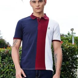 Thomas Scott Navy Cotton-Poly Blend Regular Fit Color Block Polo T-Shirt-image-98