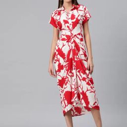 Cottinfab White & Red Floral Print Shirt Dress-picture-15