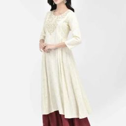 Span White Printed A Line Kurta image 3