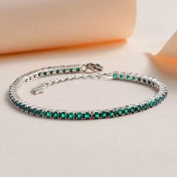 Ornate Jewels 92.5 Sterling Silver Emerald Tennis Bracelet for Women-image-45