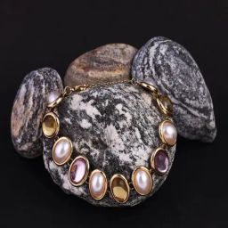 Jewelz multi color precious stone studded  with pearl bracelet for girls & women-image-5
