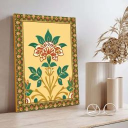 Art Street Yellow & Green Indian Folk Floral Pattern Wall Art-10