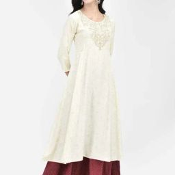 Span White Printed A Line Kurta image 4