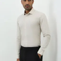 WES Formals by Westside Beige Ultra Slim-Fit Cotton Blend Shirt-image-95