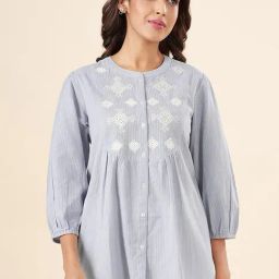 Akkriti By Pantaloons Purple Cotton Regular Fit Embroidered Top-image-33