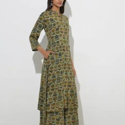 Utsa by Westside Green Floral Printed A-Line Kurta-54