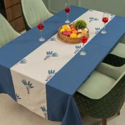 Urban Space Palm Lagoon Indigo Cotton 13 Pieces Floral Printed Cotton Table Linen Sets-17