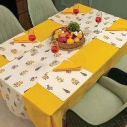 Urban Space High Garden Yellow Cotton 9 Pieces Printed Table Linen Sets-30