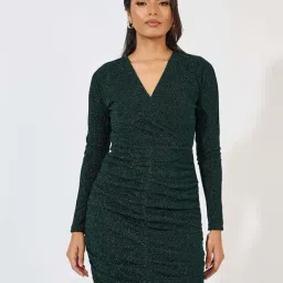 Styli Green Self Pattern Bodycon Dress-image-12