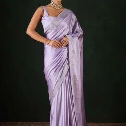 Saree Mall Lavendar Satin Embellished Saree with Blouse Piece-image-15