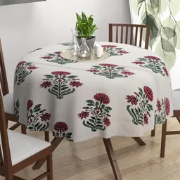 Trance Home Linen Red Cotton 4-Seater Table Cover-image-3