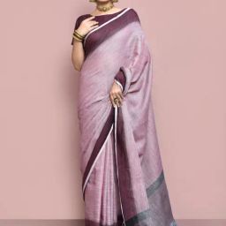 Elora Pink Linen Saree With Unstitched Blouse-picture-22