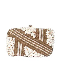 NR by Nidhi Rathi Golden Fabric Minaudiere Clutch-picture-17