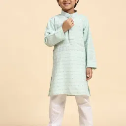 Pro-Ethic Style Developer Kids Mint Green & White Embellished Full Sleeves Kurta with Pyjamas-image-27