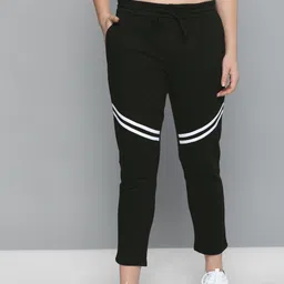 Harvard Women Black Straight Fit Solid Cropped Track Pants with Knee Stripe Patch-image-22