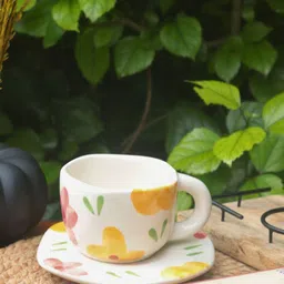 WEAVING HOMES White & Yellow 2 Pieces Printed Ceramic Glossy Cup & Saucer 230ml-image-17