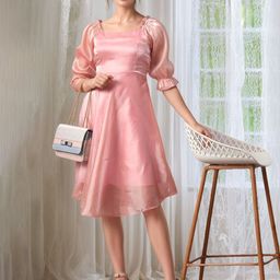 DressBerry Square Neck Puff Sleeve Fit & Flare Dress-image-75