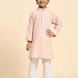 Pro-Ethic Style Developer Kids Light Orange & White Embellished Full Sleeves Kurta with Pyjamas-picture-35