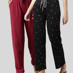Kryptic Black & Maroon Printed Pyjamas (Pack Of 2)-image-1